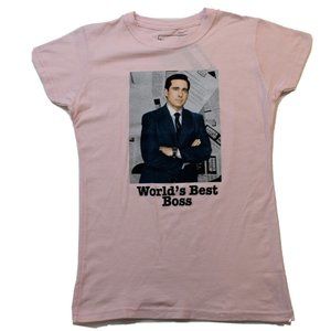 The Office Juniors World's Best Boss Michael Scott Funny Pink Shirt New